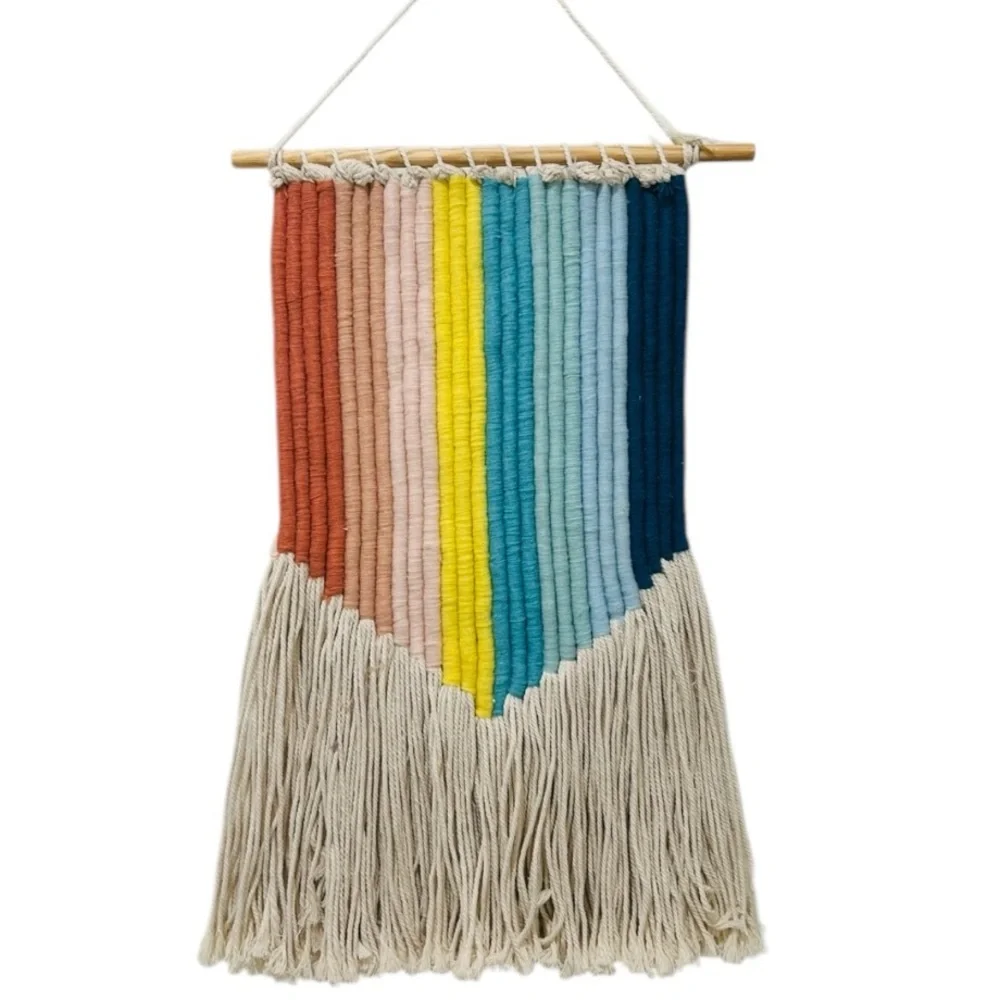 ✨Brand New - Crate & Barrel Vertical Rainbow Woven Wall Hanging Macrame Decor✨